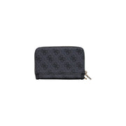 Schwarz guess Damengeldbörse Coleen Logo, graues Polyurethan, 16 cm, mit sich wiederholendem Logomuster und silbernem Reißverschluss