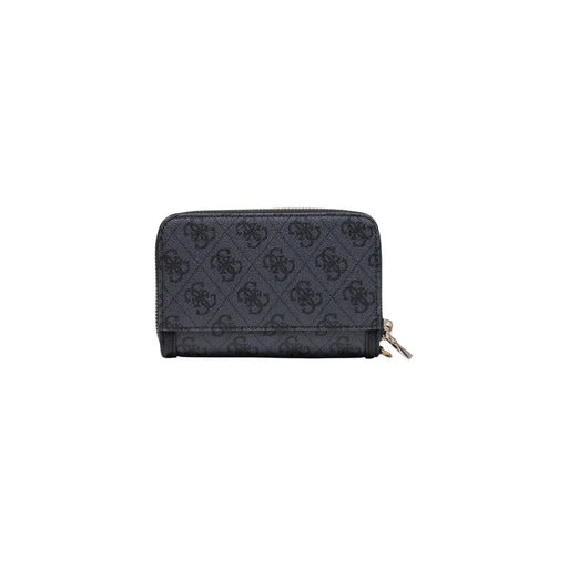 Schwarz guess Damengeldbörse Coleen Logo, graues Polyurethan, 16 cm, mit sich wiederholendem Logomuster und silbernem Reißverschluss
