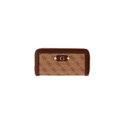 Braun und beige gemustert Guess Geldbörse mit Reißverschluss und metallischem Logo-Emblem aus grauem Polyurethan, 16 cm, für Damen