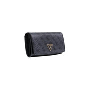 Guess Damen-Geldbörse aus dunkelgrauem Polyurethan mit strukturierter Oberfläche und goldfarbenem, dreieckigem Logo, 10 x 20 x 4 cm