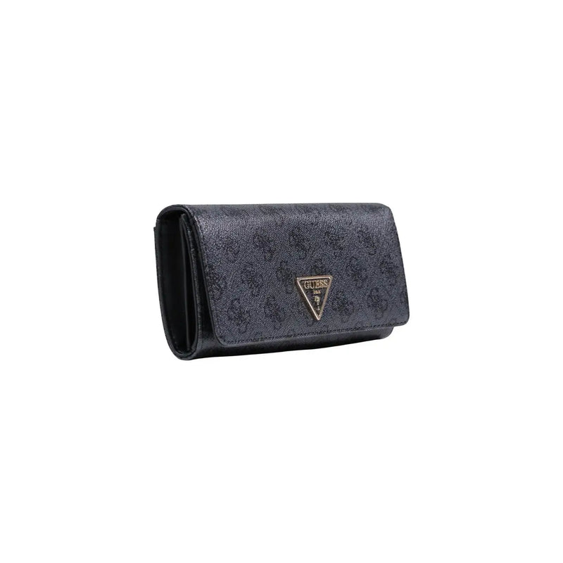 Guess Damen-Geldbörse aus dunkelgrauem Polyurethan mit strukturierter Oberfläche und goldfarbenem, dreieckigem Logo, 10 x 20 x 4 cm