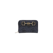Dunkelblau gemustert guess Damengeldbörse mit goldfarbenem Trensenverschluss, grauem Reißverschluss, Innentaschen, Größe 14 x 9 x 2,5 cm