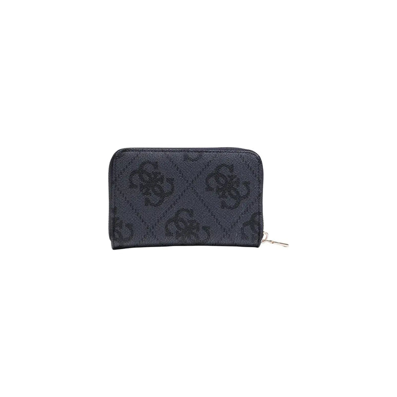 Dunkelgrau Guess Damengeldbörse mit schwarzem Logo-Muster und silbernem Reißverschluss, 14 x 9 x 2,5 cm, mit Reißverschluss-Innentaschen