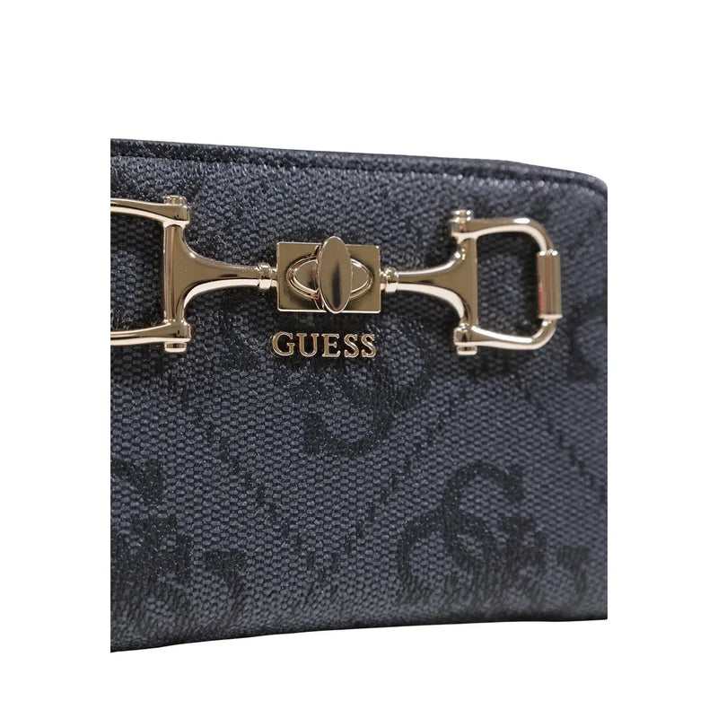 Dunkelgrau strukturiert Guess Damengeldbörse mit goldfarbenem Trensenverschluss und Reißverschluss-Innentaschen, Größe 14 x 9 x 2,5 cm