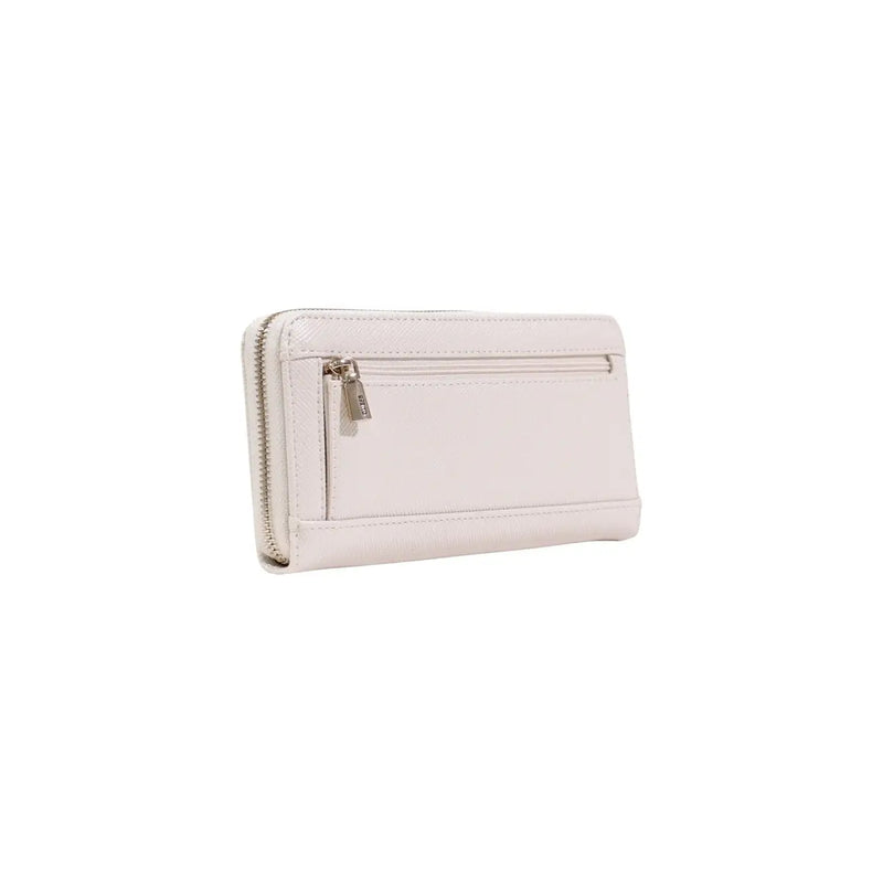 Guess Damengeldbörse aus grau-cremefarbenem Polyurethan mit silberfarbenem Reißverschluss und dezenten Ziernähten, 20 x 10 x 3 cm