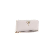 Guess Damengeldbörse, grau, mit Reißverschluss, Polyurethan, 20 x 10 x 3 cm, mit eleganter, cremeweißer, strukturierter Oberfläche und goldfarbenem, dreieckigem Logo