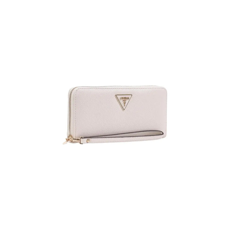 Guess Damengeldbörse, grau, mit Reißverschluss, Polyurethan, 20 x 10 x 3 cm, mit eleganter, cremeweißer, strukturierter Oberfläche und goldfarbenem, dreieckigem Logo