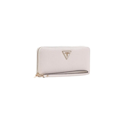 Guess Damengeldbörse, grau, mit Reißverschluss, Polyurethan, 20 x 10 x 3 cm, mit eleganter, cremeweißer, strukturierter Oberfläche und goldfarbenem, dreieckigem Logo
