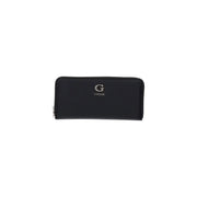 Schwarz Guess Große Damen-Geldbörse mit Reißverschluss aus Polyurethan, elegantem, minimalistischem Design und dezentem, silberfarbenem Logo-Prägemuster auf der Vorderseite