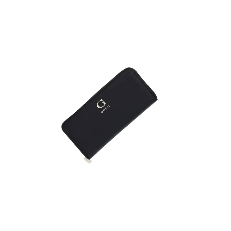 Schwarz guess Lucci Damen-Geldbörse mit großem Reißverschluss aus Polyurethan, elegantem, minimalistischem Design und silbernem Logo