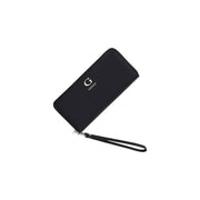 Guess Lucci Damen-Geldbörse, groß, mit Reißverschluss, schwarz, Polyurethan, mit Handschlaufe und silbernem Logo-Detail, B 20 cm