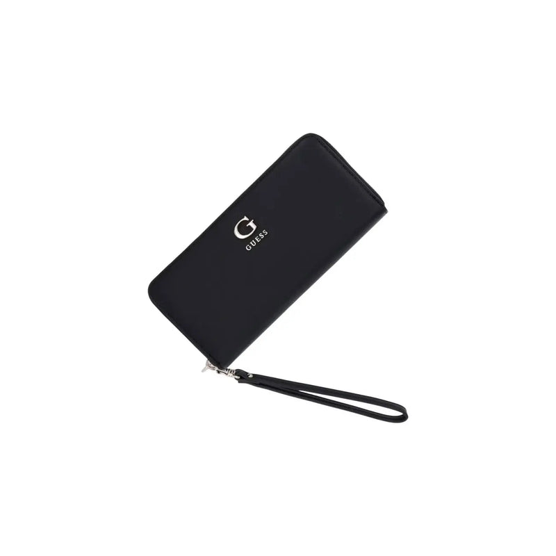 Guess Lucci Damen-Geldbörse, groß, mit Reißverschluss, schwarz, Polyurethan, mit Handschlaufe und silbernem Logo-Detail, B 20 cm