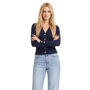 Marineblaue, langärmelige Strickjacke mit V-Ausschnitt und Knopfverschluss aus Viskose-Strickwaren von Guess Frauen