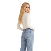 Guess Weiße Damen-Strickjacke aus Viskose mit V-Ausschnitt und cremefarbenen, gerippten langen Ärmeln top Vorderansicht