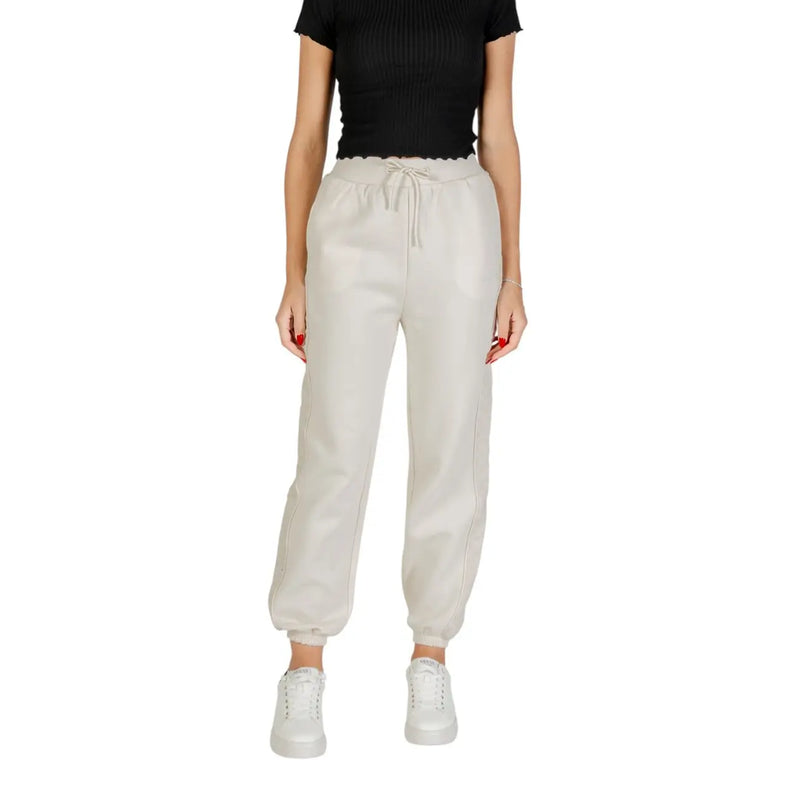 Cream Guess women white faux leather joggers with drawstring waist and elastic cuffs