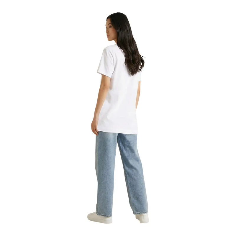 Guess women white cotton rhinestone t shirt with short sleeves and relaxed fit in soft breathable fabric