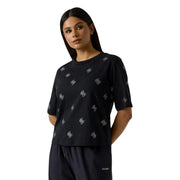 Black guess women short-sleeved top with subtle white logo pattern made of cotton for casual wear