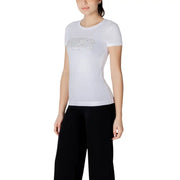 Guess women white cotton short sleeve t-shirt with silver glitter logo