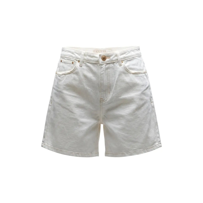 Guess women white cotton denim shorts with high waist classic five-pocket design and gold-tone hardware
