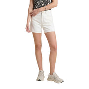 Guess women white cotton high-rise denim shorts with classic five-pocket design and gold-tone hardware