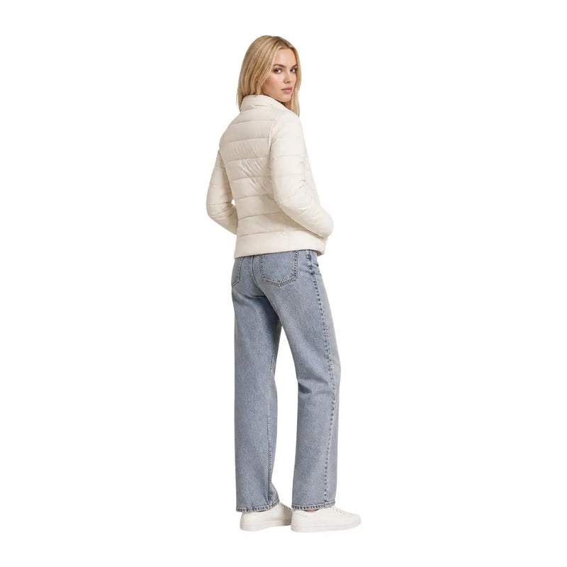 Cremefarbene Steppjacke mit hohem Kragen und langen Ärmeln aus Polyester von Guess Frauen