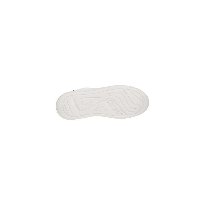 Guess women white leather sneakers slip on with white rubber sole embossed with brand logo and wavy tread pattern