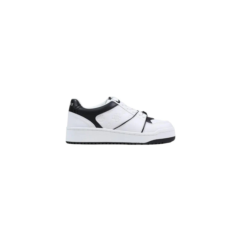 Guess women white and black low-top polyurethane lace-up sneakers with chunky sole and leather-like upper material