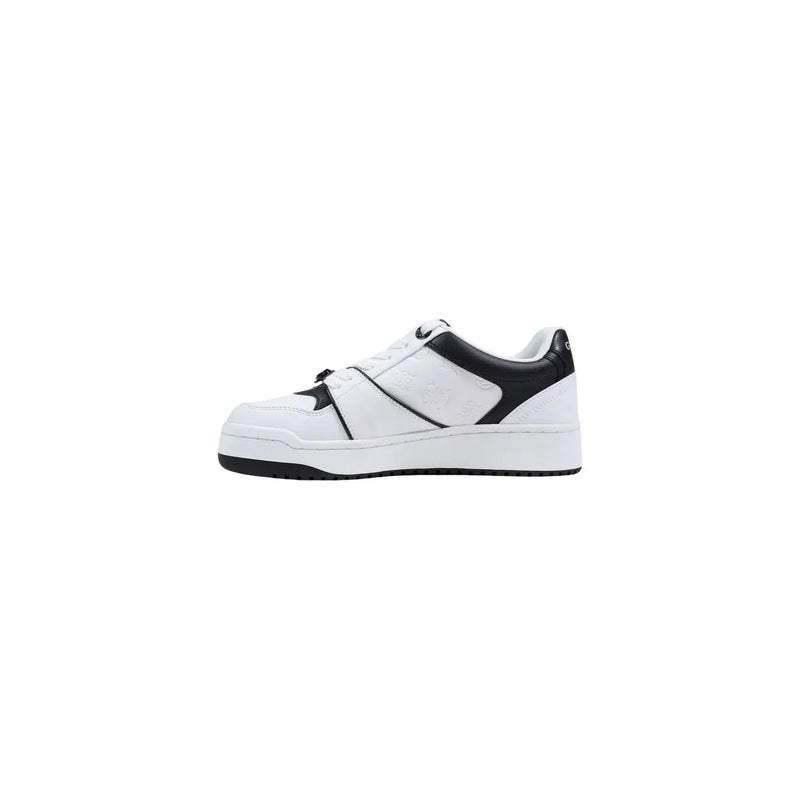 Guess women white and black polyurethane lace up low-top sneakers with contrasting panels and chunky sole