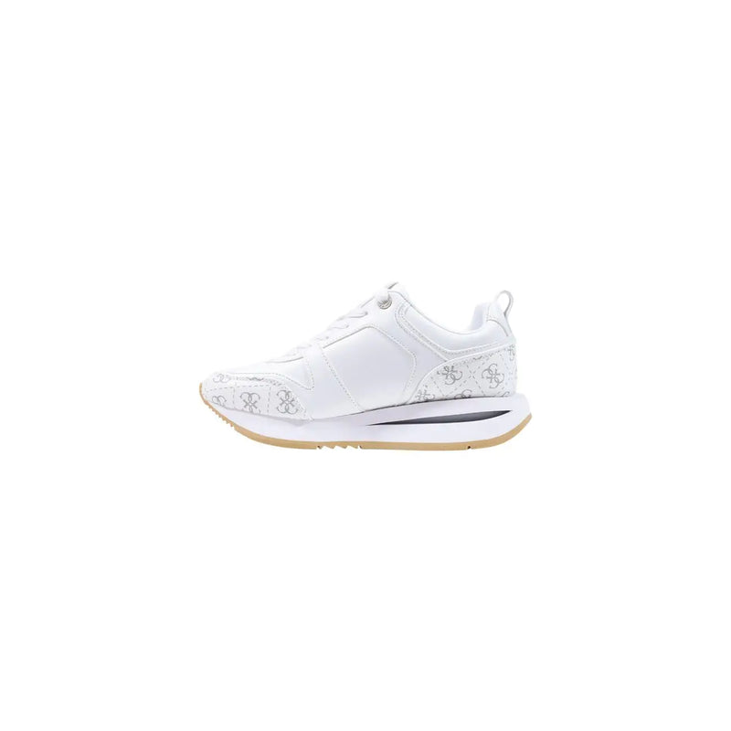 Guess women white polyurethane sneakers evory with subtle gray logo pattern and light beige rubber sole