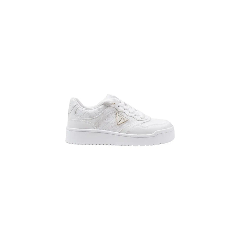 Guess women white polyurethane sneakers lace up with a textured upper and chunky platform sole