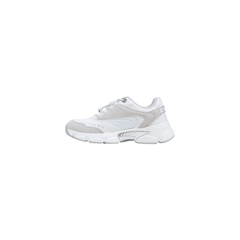 Guess women white sneakers with polyester lace up sport shoes featuring chunky mesh and synthetic overlays