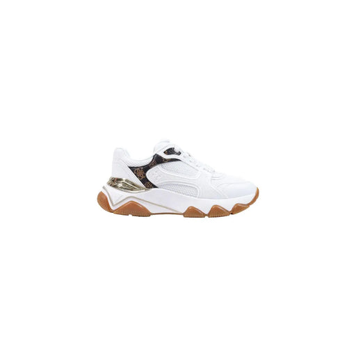 Guess Weißer, klobiger Damen-Sneaker mit schwarzem und goldenem Mesh-Obermaterial und Gummisohle aus Polyester-Polyurethan