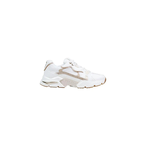 Guess Weiße Damen-Sneaker mit metallisch-goldenen Akzenten, klobiger Polyurethan-Mischung, Schnürung und profilierter Gummisohle