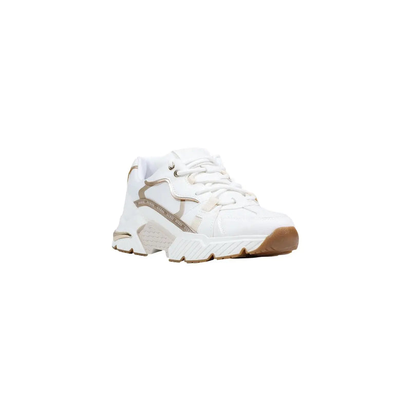Guess women white sneakers lace up with beige chunky design and textured rubber sole in polyurethane blend material