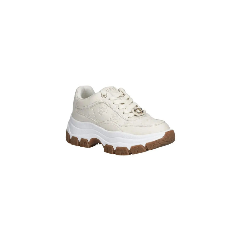 Cream-colored Guess women white sneakers in polyurethane with chunky white and brown sole and metallic eyelets
