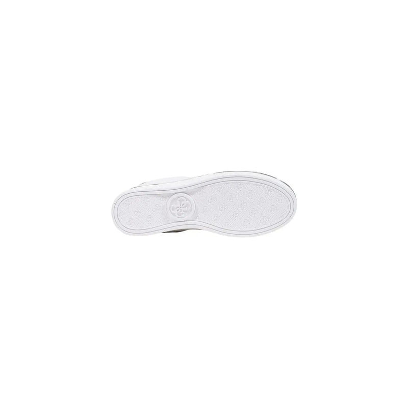 White rubber sole with subtle embossed logo at center of guess women white polyurethane lace up sneakers