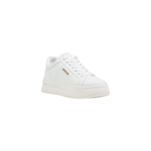 Guess Weiße Damen-Sneaker aus Leder mit synthetischer Schnürung, klobiger Sohle und goldfarbenem Logo an der Seite