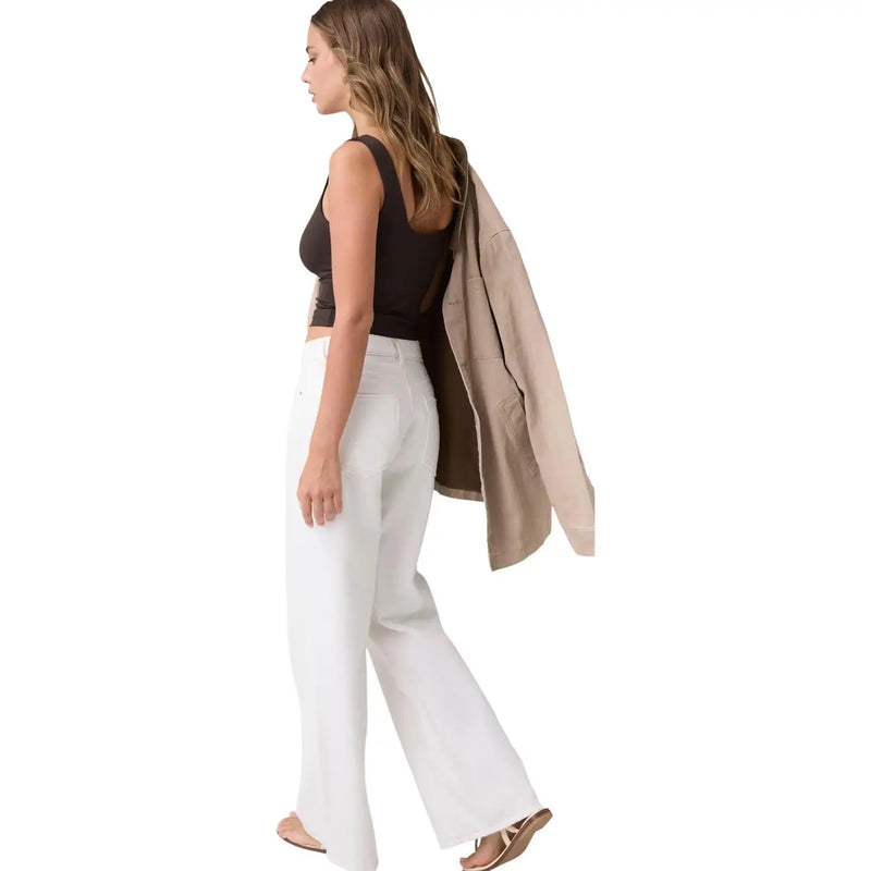 Guess Weit geschnittene Damen-Ankle-Hose aus weißem Baumwoll-Lyocell mit klarem, geradem Schnitt und weitem Bein