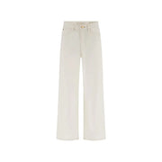 Guess Weit geschnittene Damen-Ankle-Hose aus cremefarbenem Baumwoll-Lyocell-Denim mit fünf Taschen und goldfarbenem Knopfverschluss