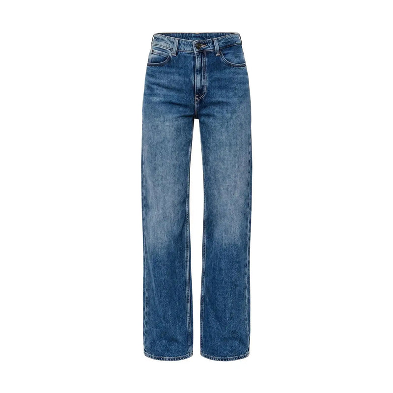 Guess Weit geschnittene Damen-Baumwolljeans in Blau mit hohem Bund, geradem Bein und klassischem Fünf-Taschen-Stil