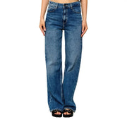 Guess Weit geschnittene Damen-Baumwolljeans in Blau mit hohem Bund, geradem Bein und klassischem Fünf-Taschen-Design