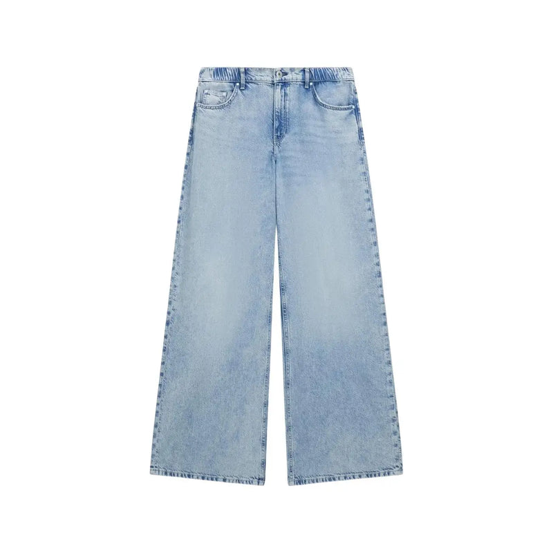 Guess Weit geschnittene Damenjeans aus Lyocell-Mischgewebe in Blau mit heller Waschung, lockerer Passform, weitem Bein und Vordertaschen.