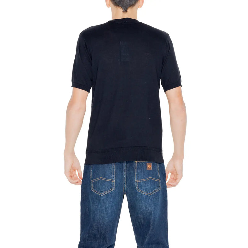 Hamaki-ho black cotton knit sweater for men featuring a short-sleeved crew neck design
