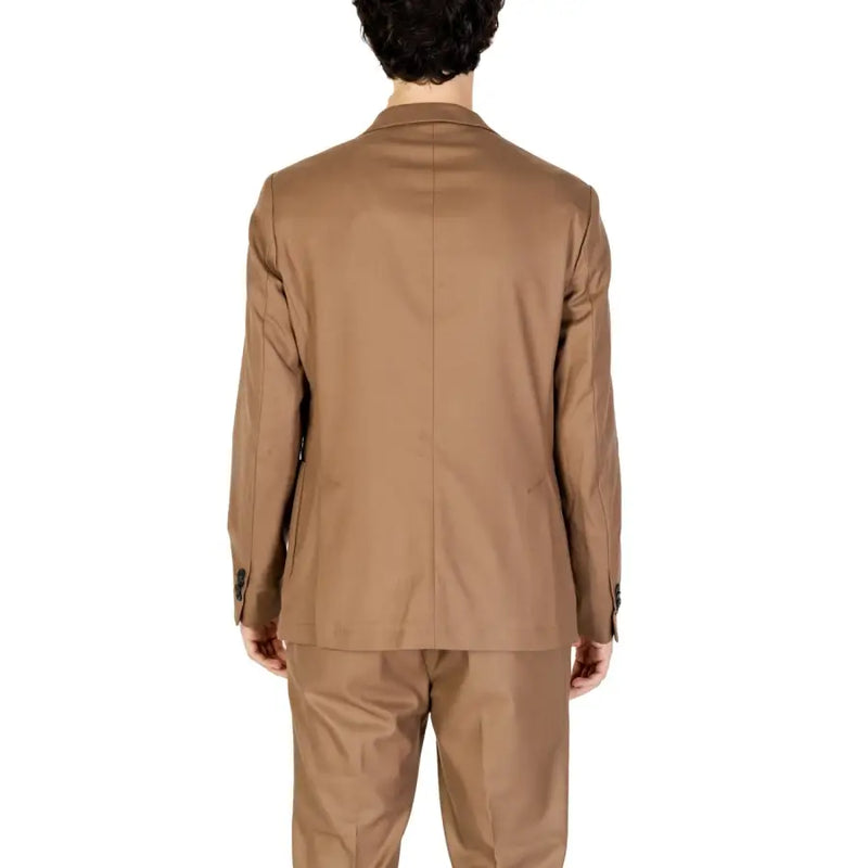 Hellbraunes Woll-Anzugsakko mit fallendem Revers und Zweiknopfmanschetten von hamaki-ho Herren-Blazer aus beigefarbenem Polyester mit Reverskragen, Modell gai1579h