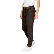 Hamaki-ho men trousers brown cotton blend plain zip corduroy with drawstring waist and side pockets
