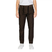 Dark brown hamaki-ho men trousers in cotton blend with drawstring waistband plain zip detail