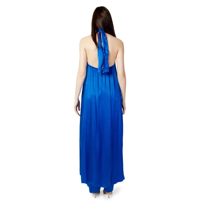 Women’s royal blue satin halter-neck maxi dress displayed in Hanny Deep Women Jumpsuit collection