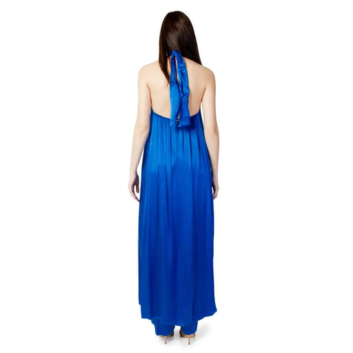 Women’s royal blue satin halter-neck maxi dress displayed in Hanny Deep Women Jumpsuit collection