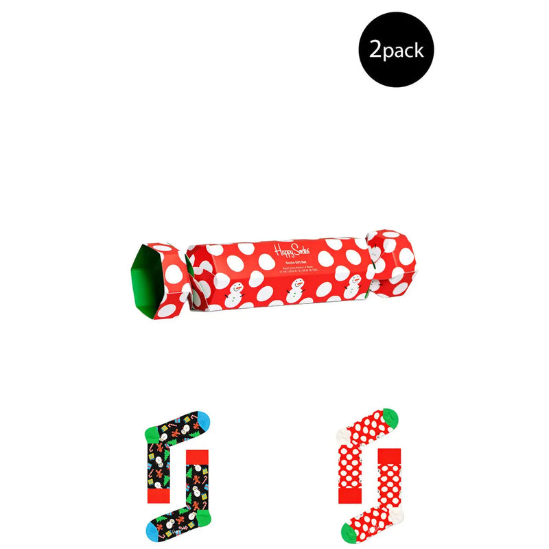 Fröhliche Socken Damenunterwäsche aus roter Baumwollmischung mit rot-weiß gepunktetem Weihnachtsknaller- und Schneemannmotiv im 2er-Pack