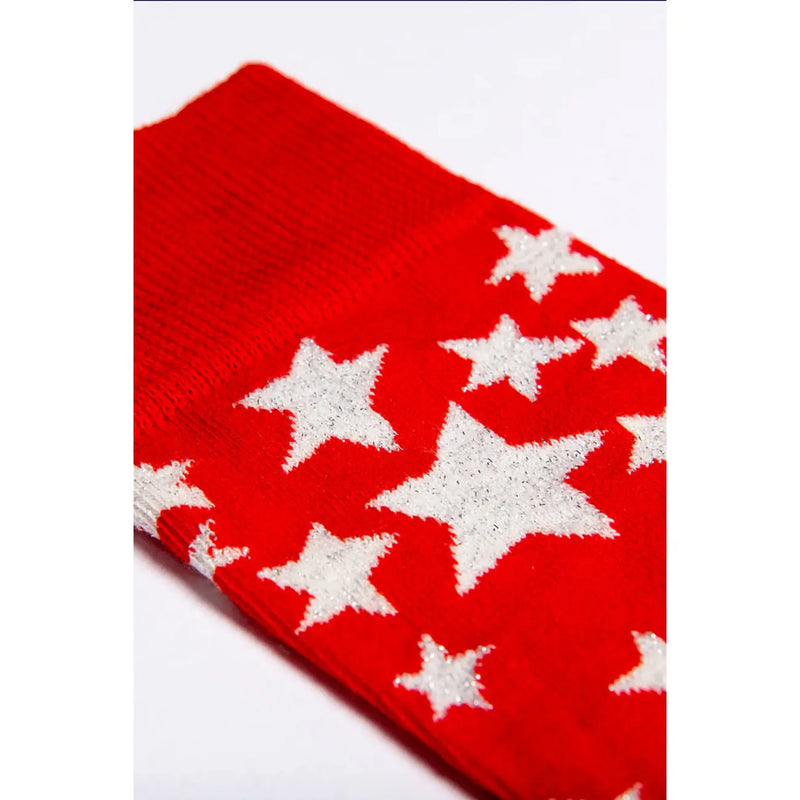 Happy Socks Damenunterwäsche, rote Stricksocke mit weißen Glitzersternen, Baumwollmischung, Größe S, gestreiftes Design
